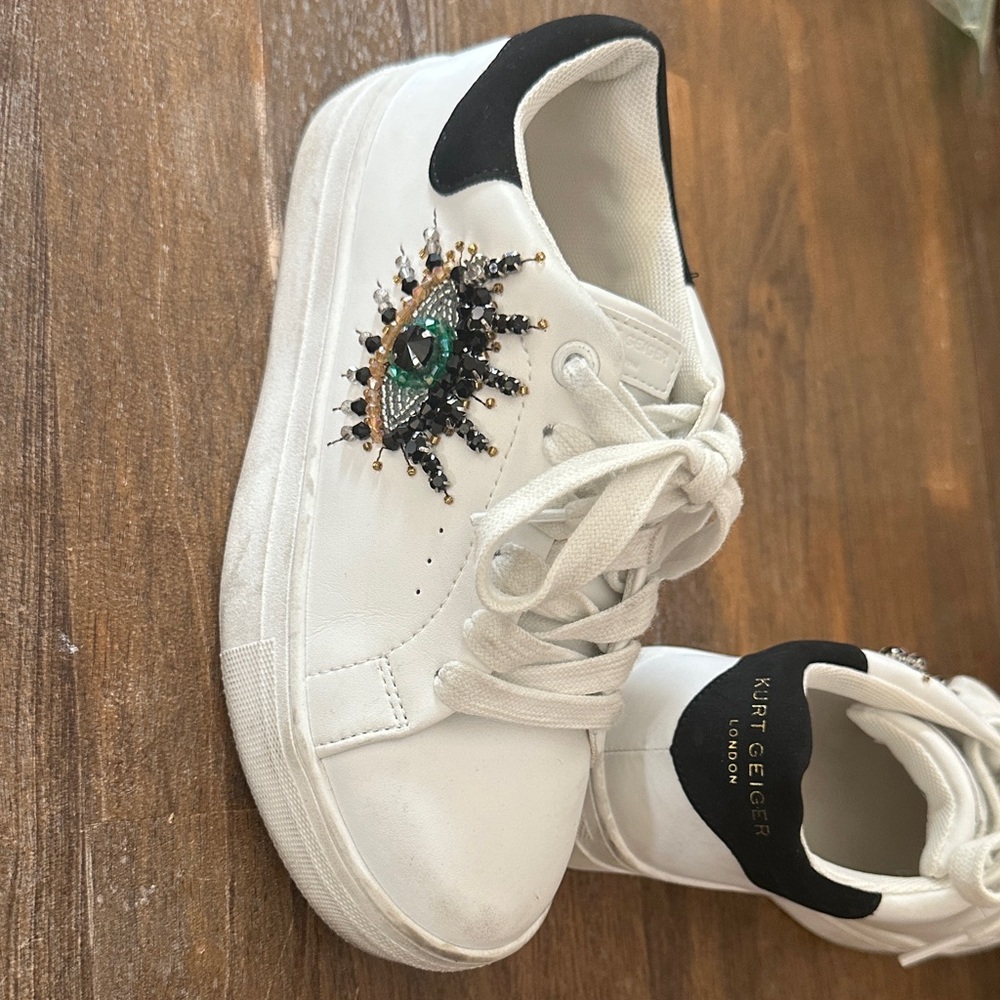 Kurt Geiger Kids White Sneakers with Black and Green Embellishment